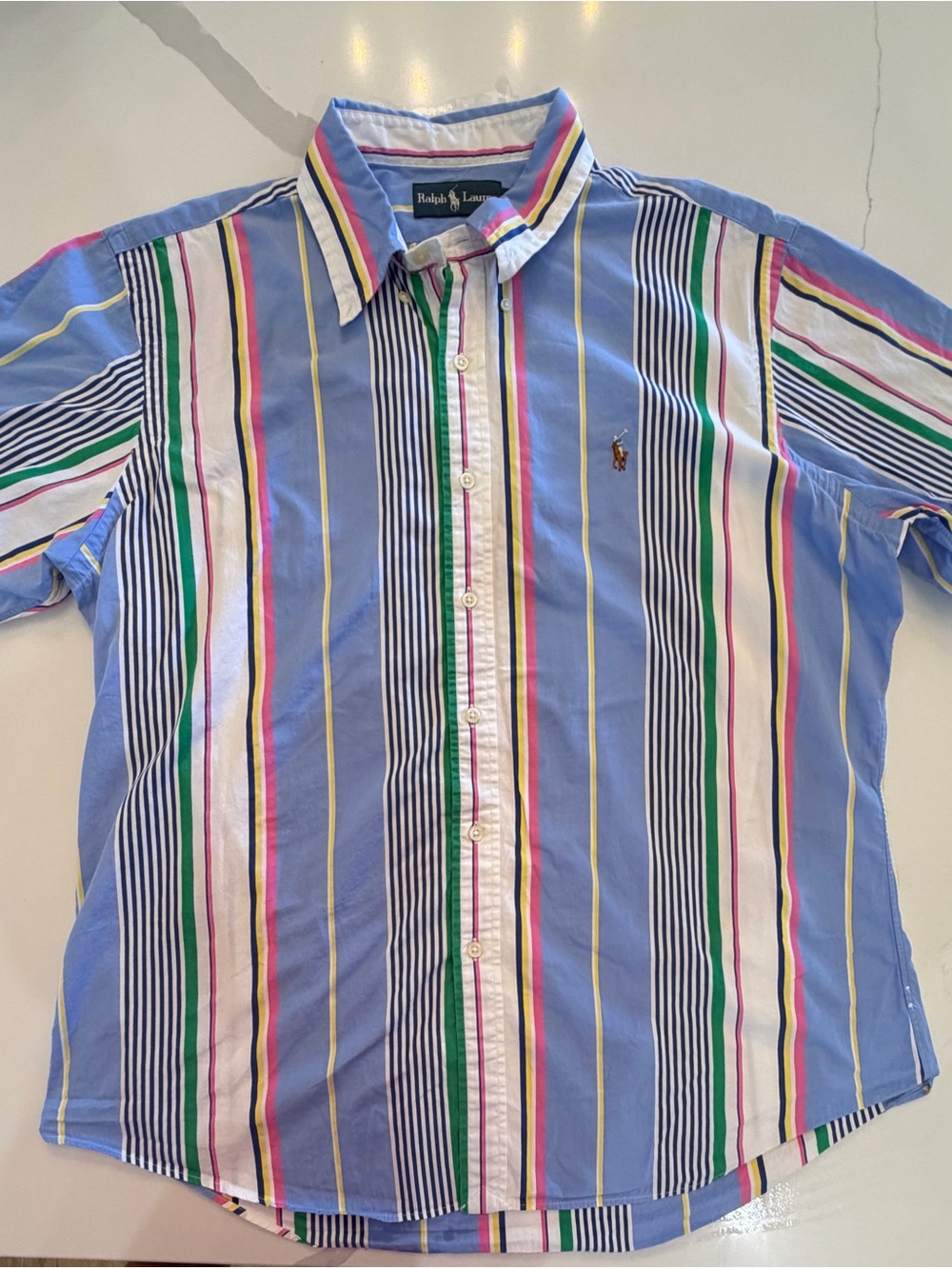 Ralph Lauren Blue Multi-Color Vertical Stripe Button-Down Shirt